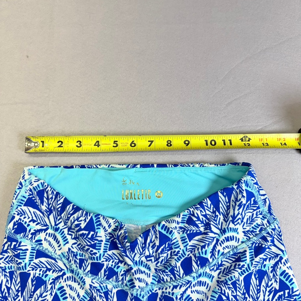 Lilly Pulitzer Luxletic Leggings Womens Medium UPF 50+ Blue Tropical Palm Crop - Picture 7 of 10